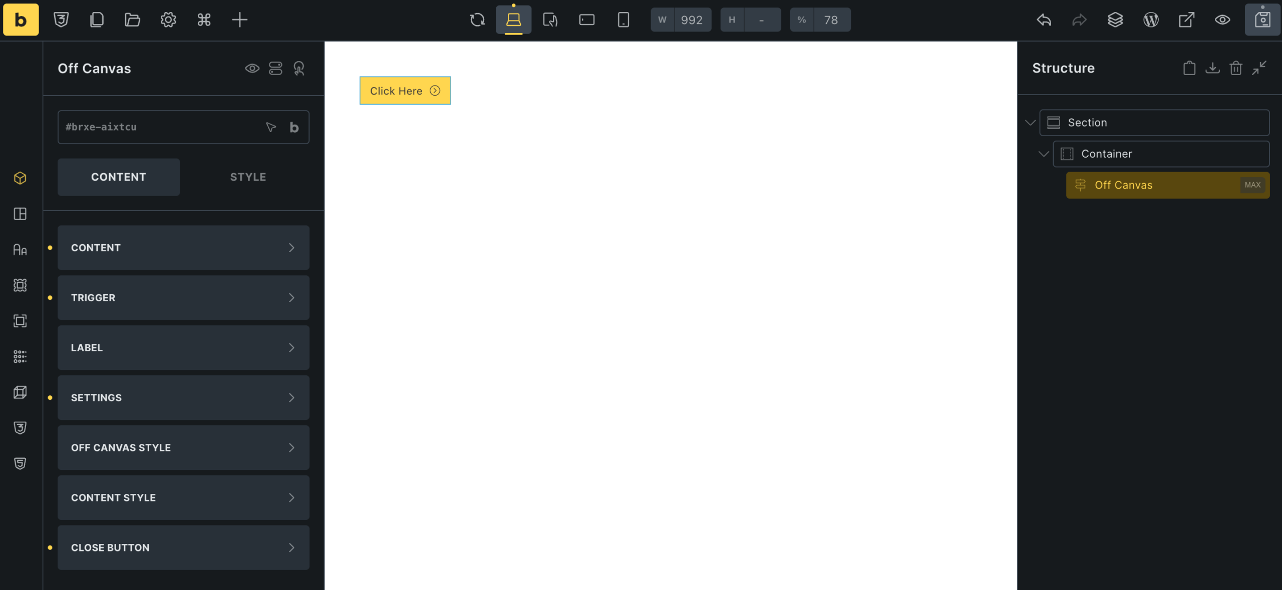 Off Canvas Element for Bricks Builder: Overview - Max Addons for Bricks