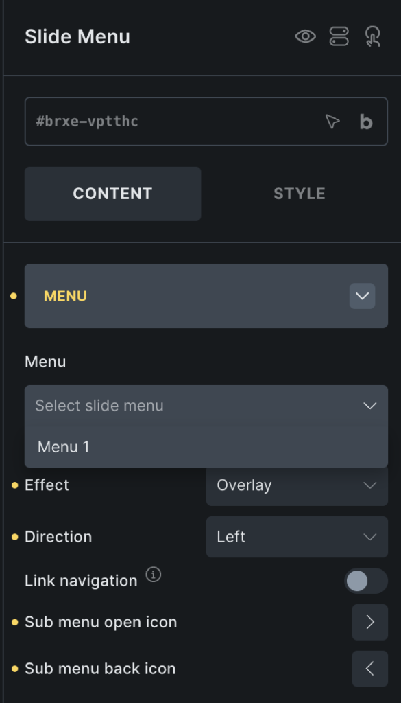 menu options