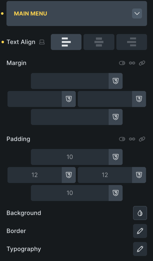 main menu options