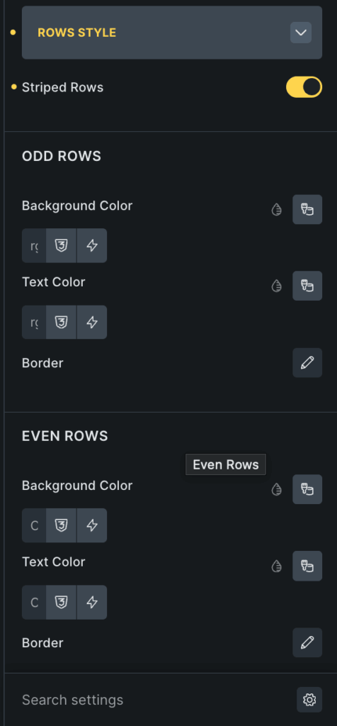 rows style