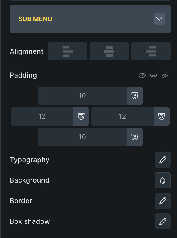 sub menu options