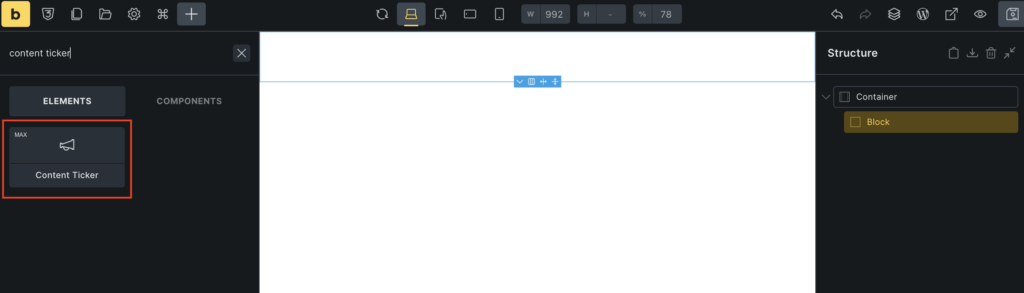 add the content ticker element