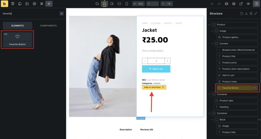 add the favorite button element