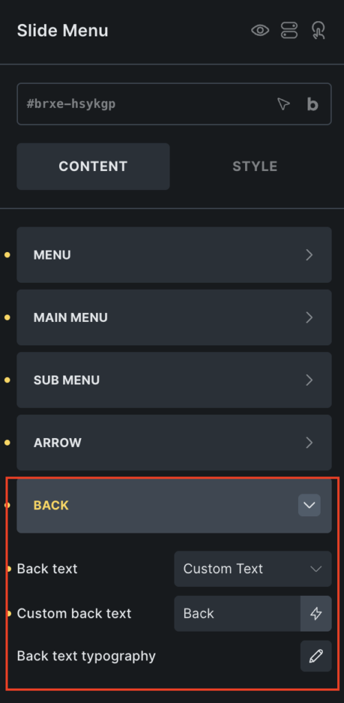 back customization options