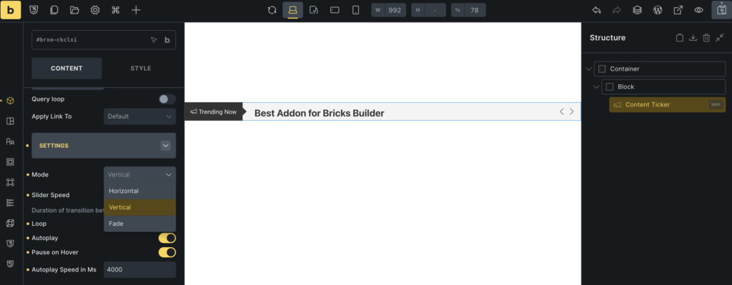 content ticker settings