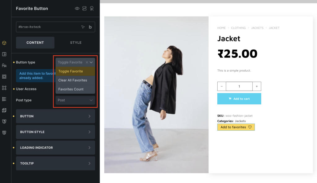 select toggle favorite toggle option