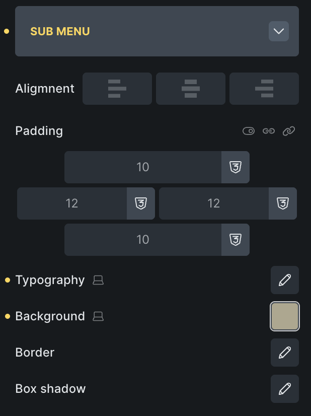 sub menu options