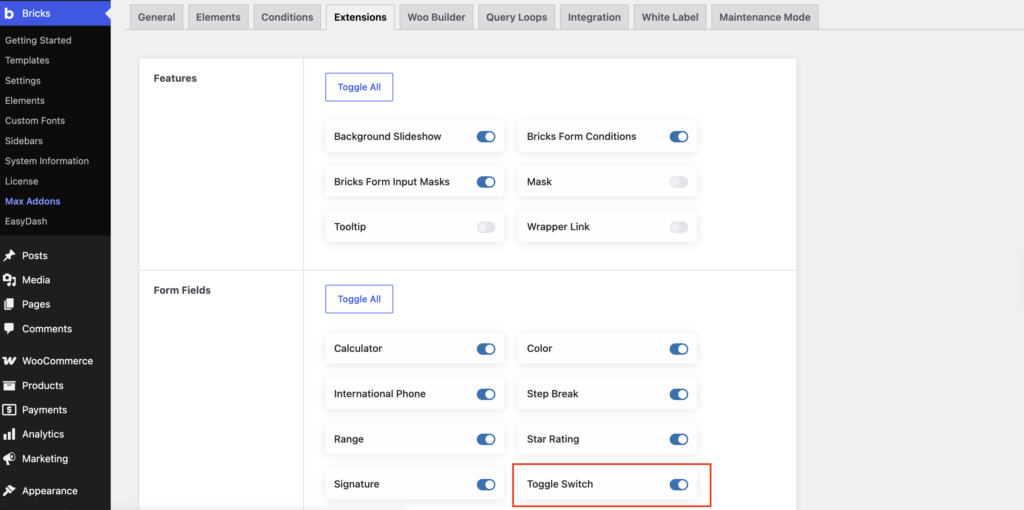 enable toggle form field