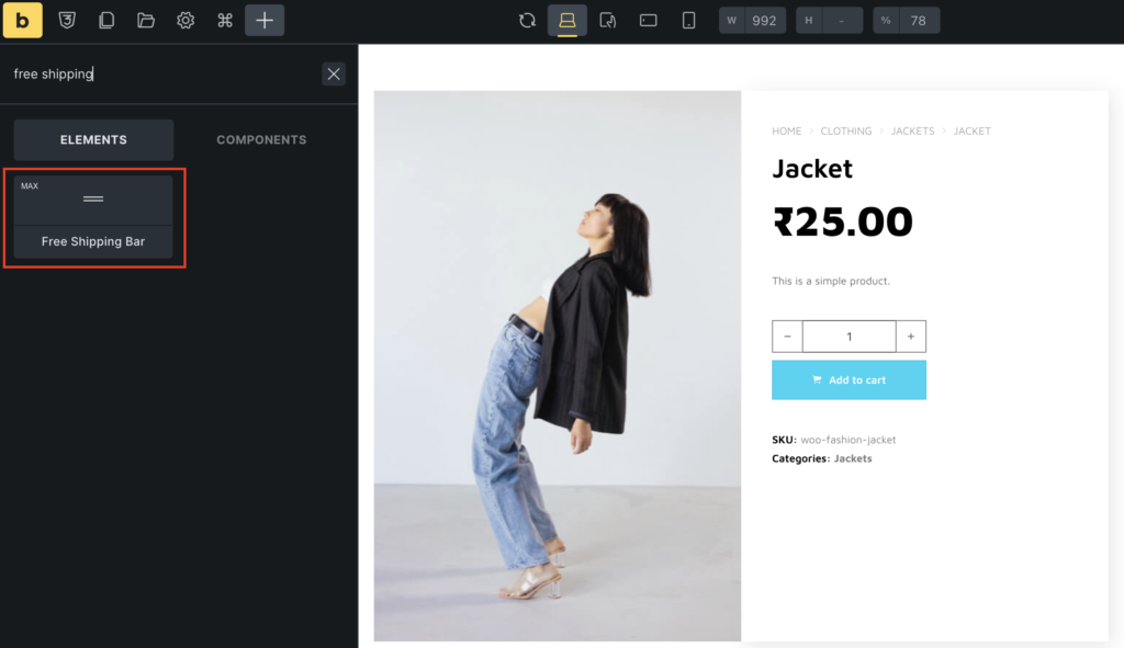 add the free shipping bar element