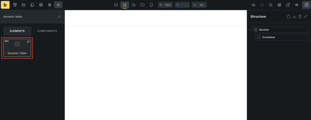 add the dynamic table element