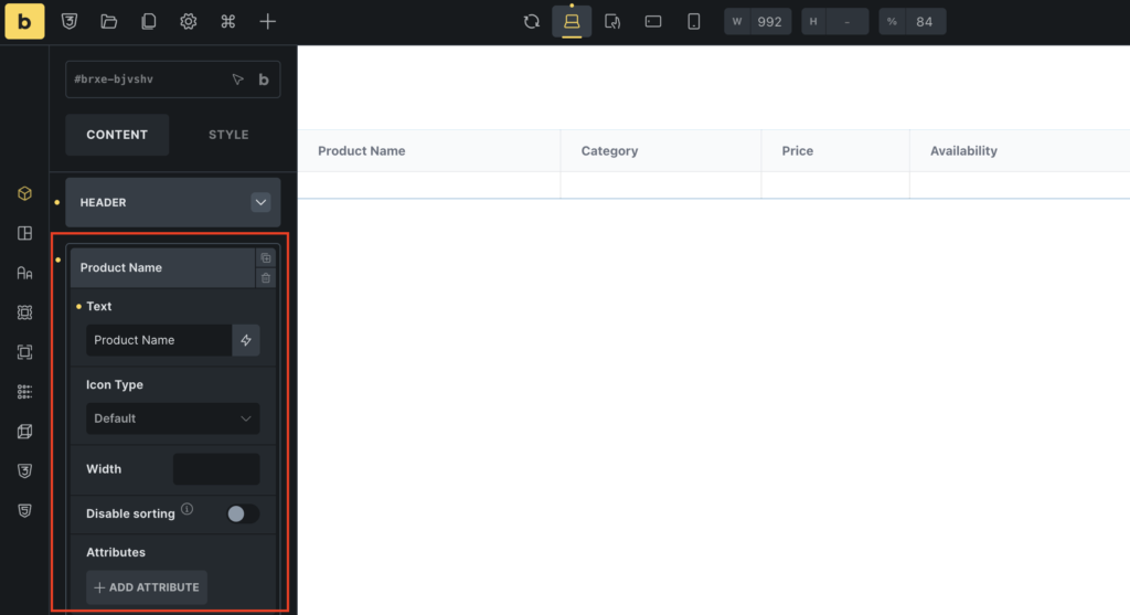 customize table header