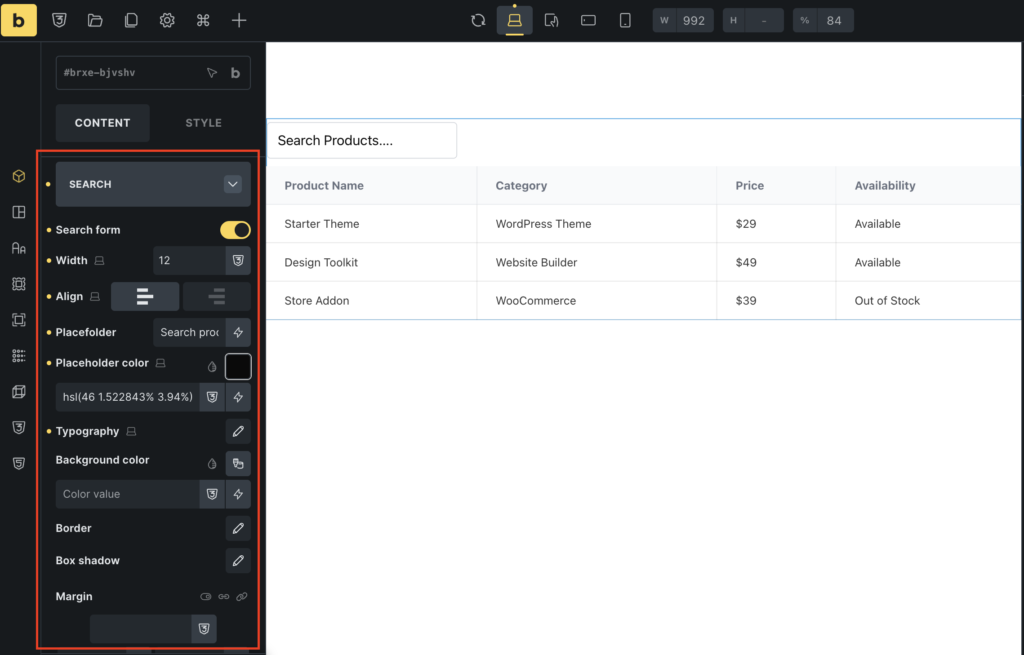 search box customization options