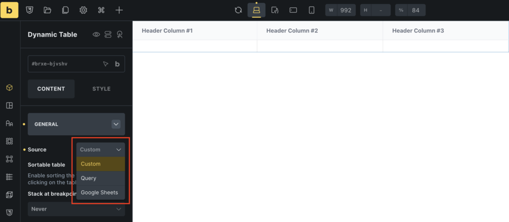 table data sources